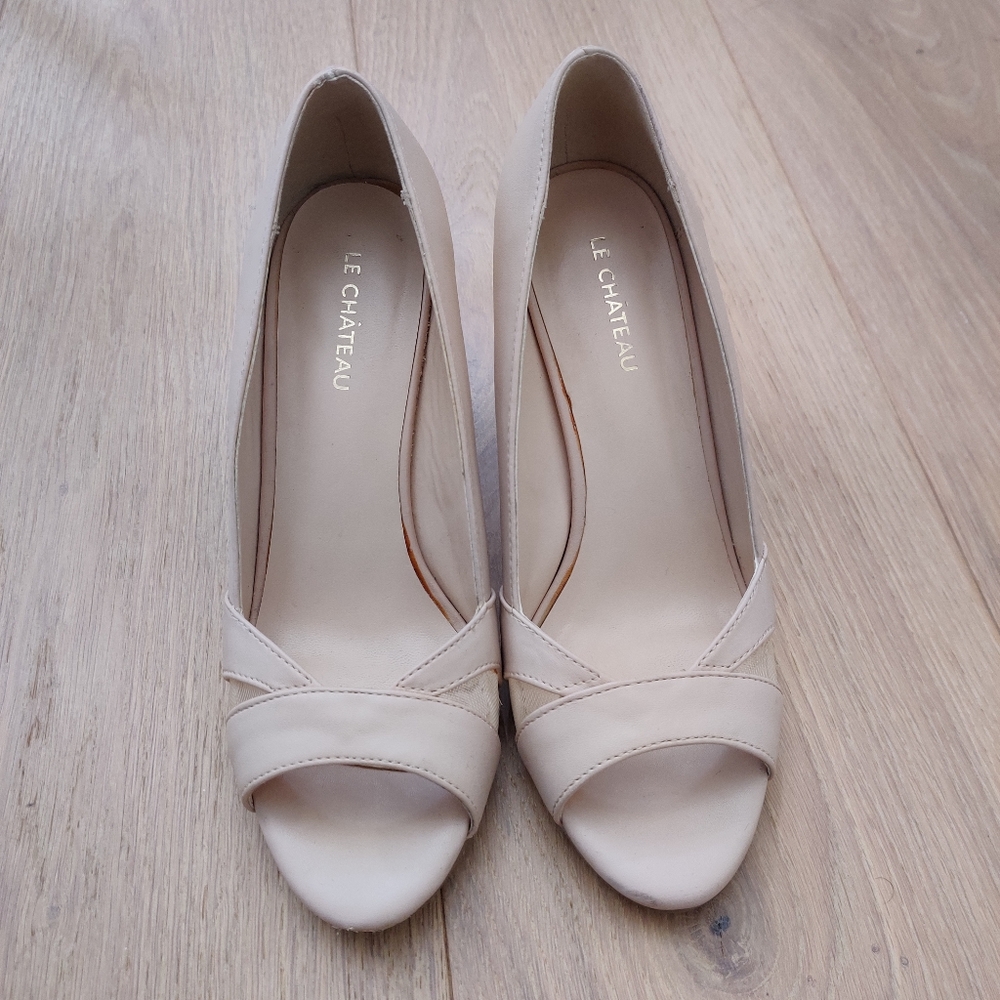 3" nude open-toe heels
